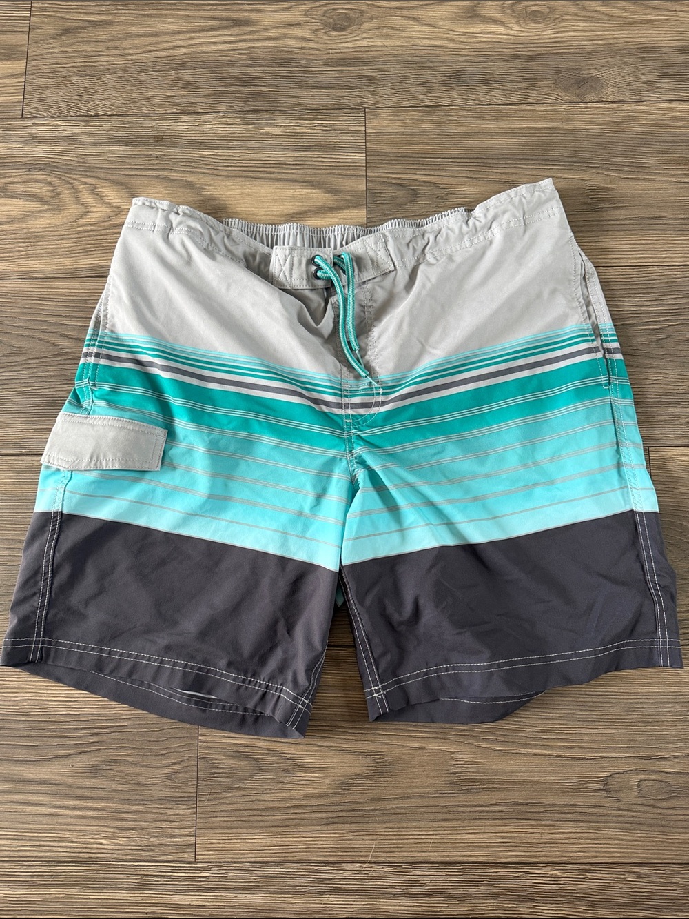 George Men’s Turquoise, Gray & Charcoal Stripe Swim Trunks